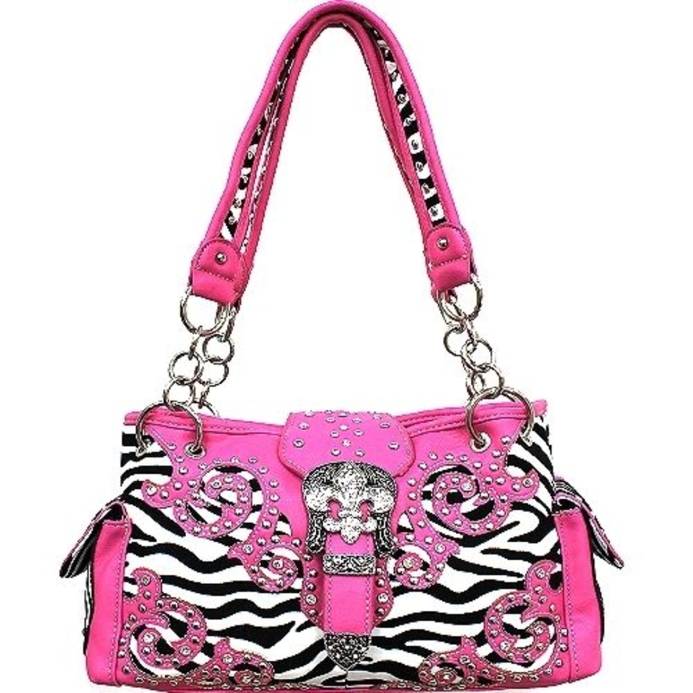 Pink and Black Zebra Print Women's Bag